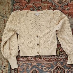 INTERMIX Cream V-Neck Textured Cardigan